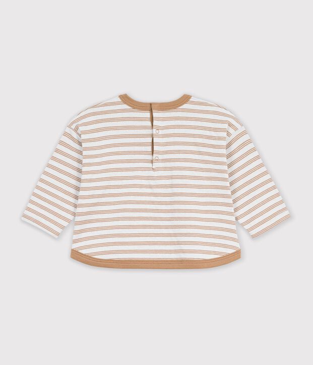 Tee-shirt b&eacute;b&eacute; en coton manches longues &agrave; rayures beige/&eacute;cru