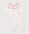 Gebreid babysetje met jacquardmotief. ecru/roze