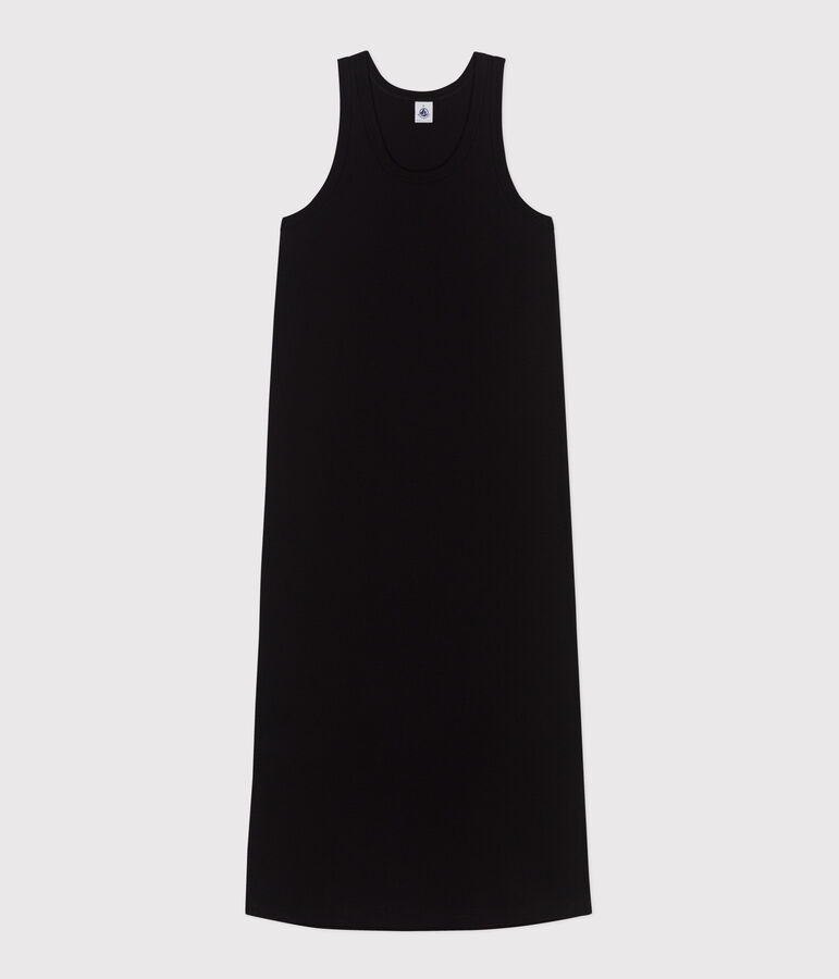 Robe d&eacute;bardeur longue femme en coton noir