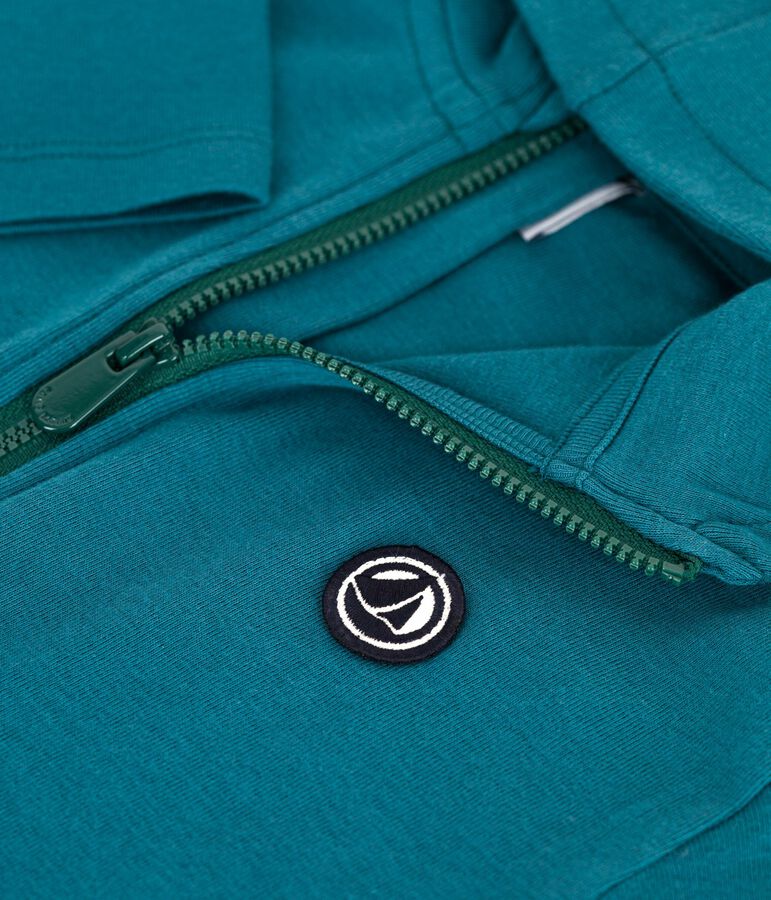 Sweatshirt zipp&eacute; &agrave; capuche enfant en coton uni vert