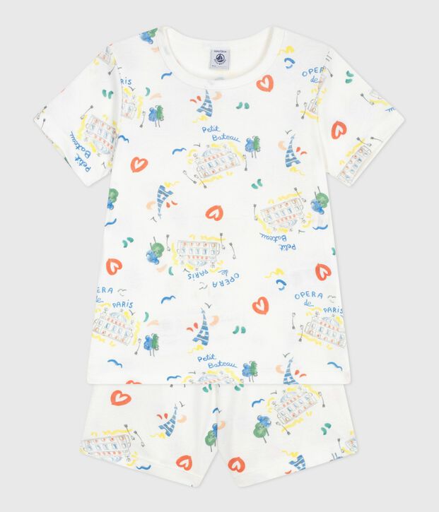 Korte katoenen kinderpyjama met Op&eacute;ra-print wit/multicouleur