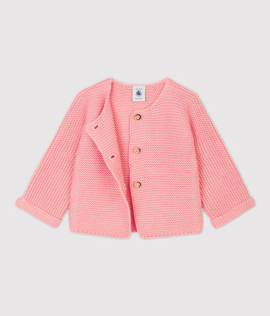 Cardigan laine et coton bébé. rose CHARME