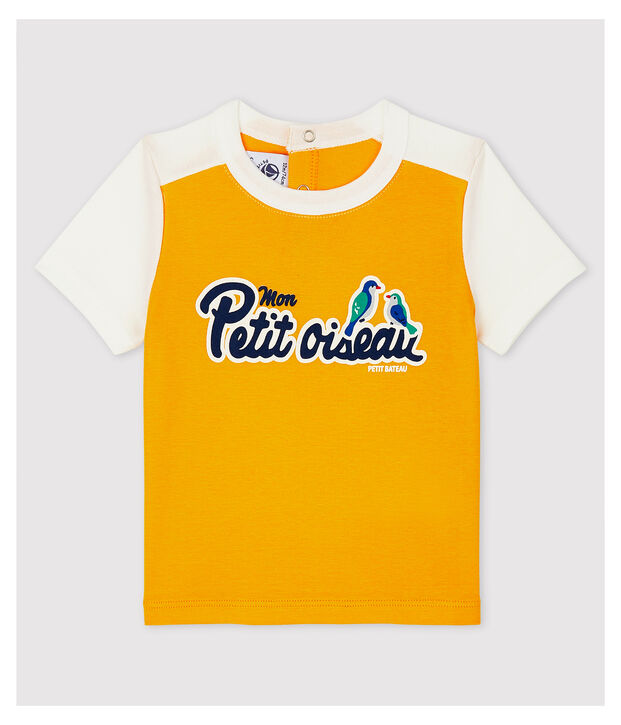 Tee-shirt manches courtes en coton b&eacute;b&eacute; gar&ccedil;on jaune/blanc