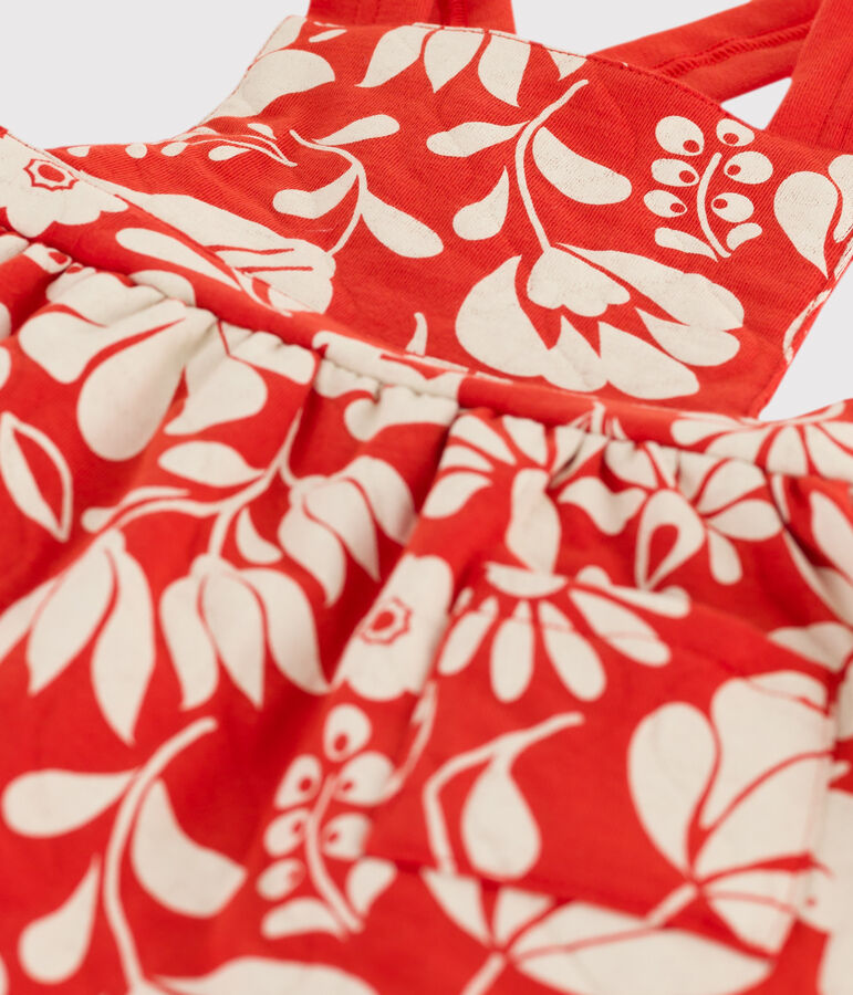 Jurk zonder mouwen in doorgestikte tubic met print voor baby's oranje/ecru