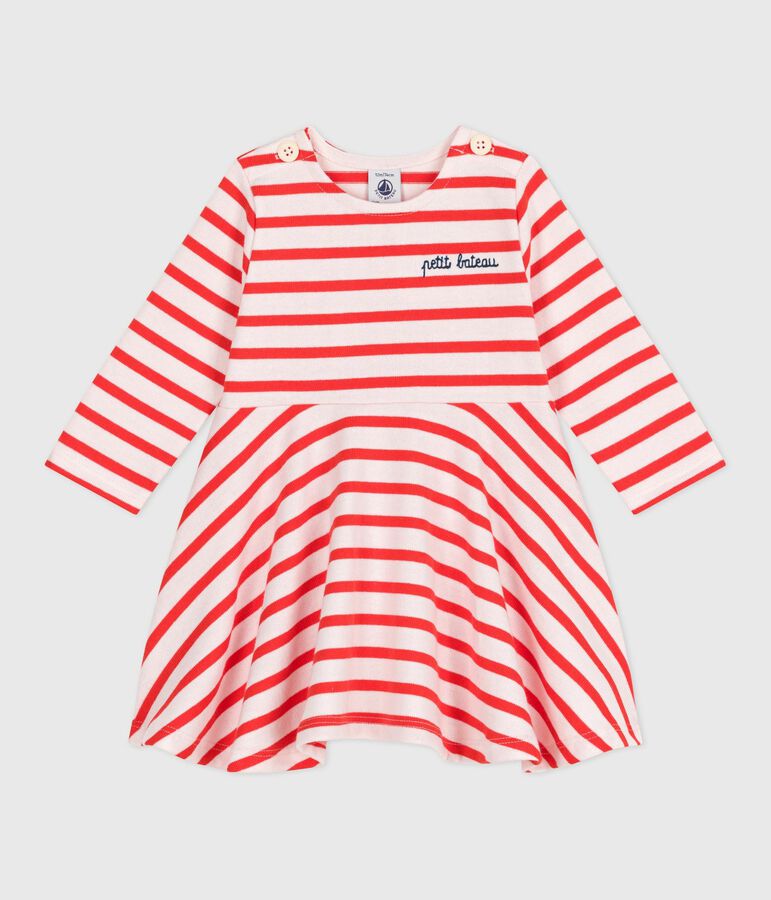 Robe marini&egrave;re b&eacute;b&eacute; en coton &eacute;pais manches longues rose/rouge
