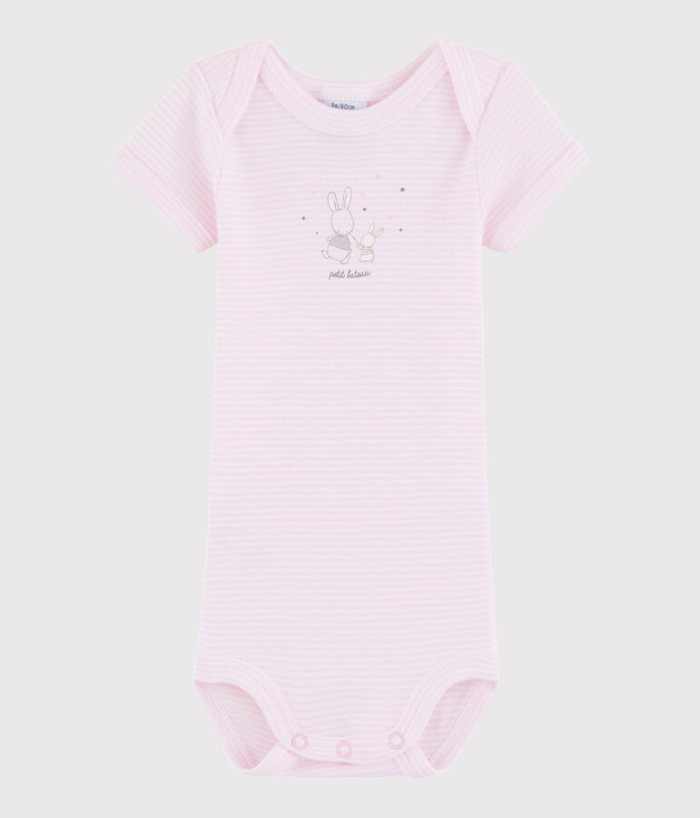Body manches courtes b&eacute;b&eacute; fille-gar&ccedil;on rose DOLL/blanc ECUME