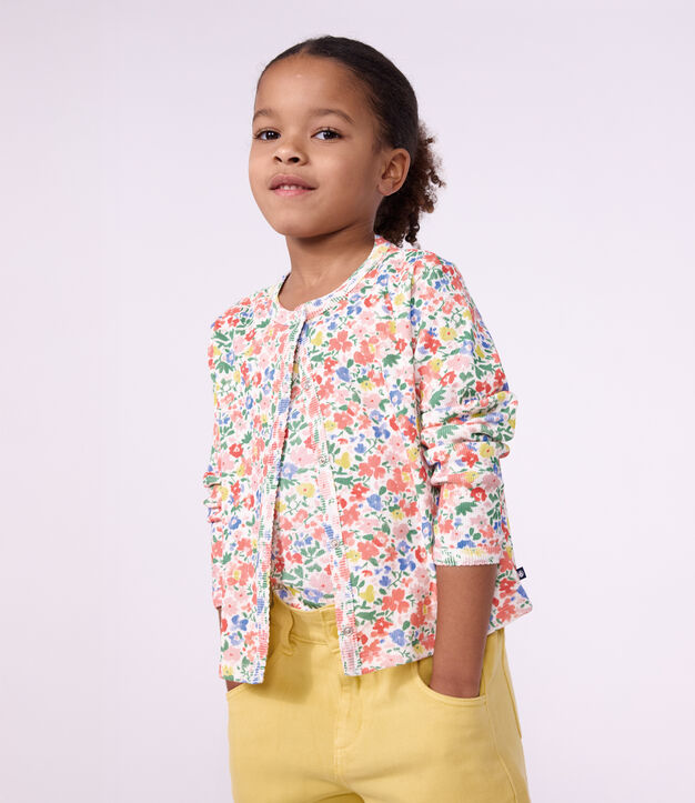 Katoenen kindercardigan met bloemenprint wit/multicouleur