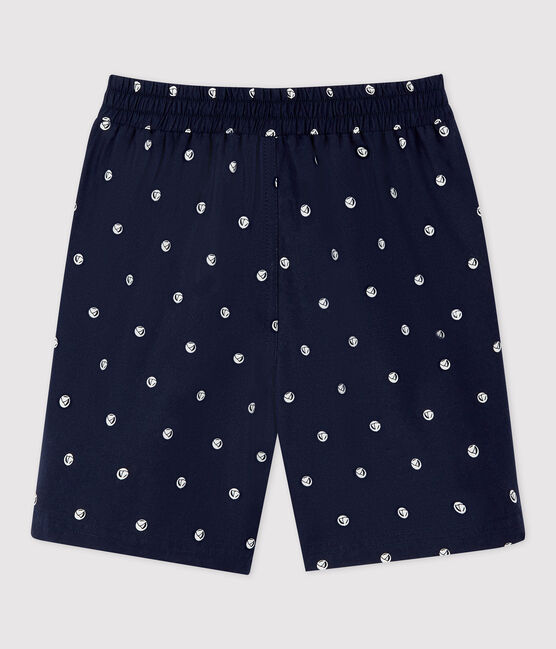 Gerecycleerde zwemshort met print voor jongens blauw SMOKING/wit MARSHMALLOW