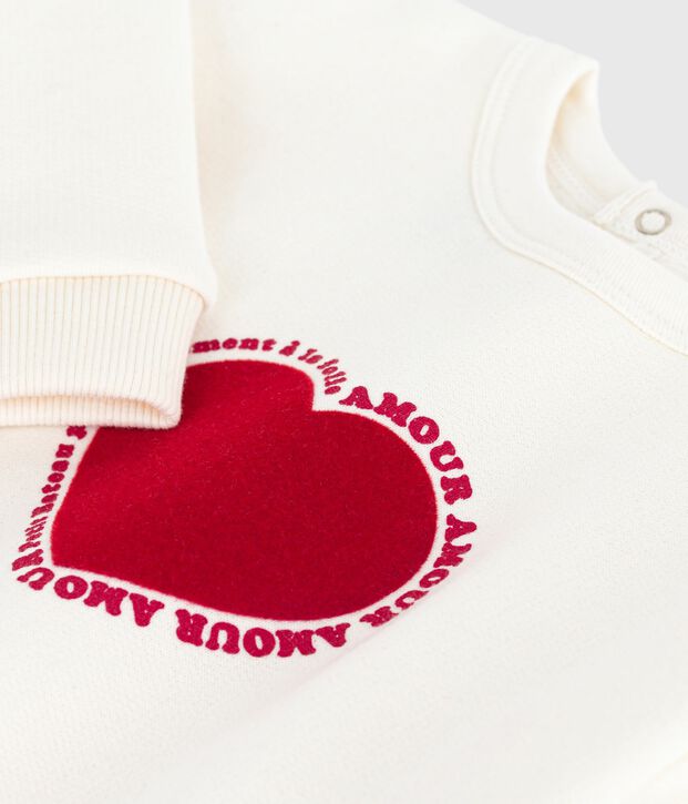 Sweatshirt b&eacute;b&eacute; en coton motif c&oelig;ur &eacute;cru