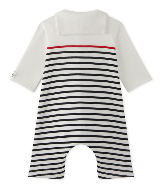 Gestreepte overall met matrozenkraagje voor babyjongens wit LAIT/blauw SMOKING/ TERKUIT