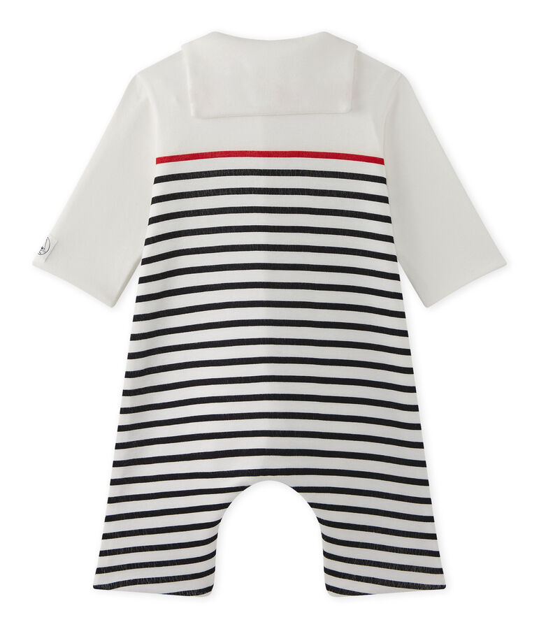 Gestreepte overall met matrozenkraagje voor babyjongens wit LAIT/blauw SMOKING/ TERKUIT