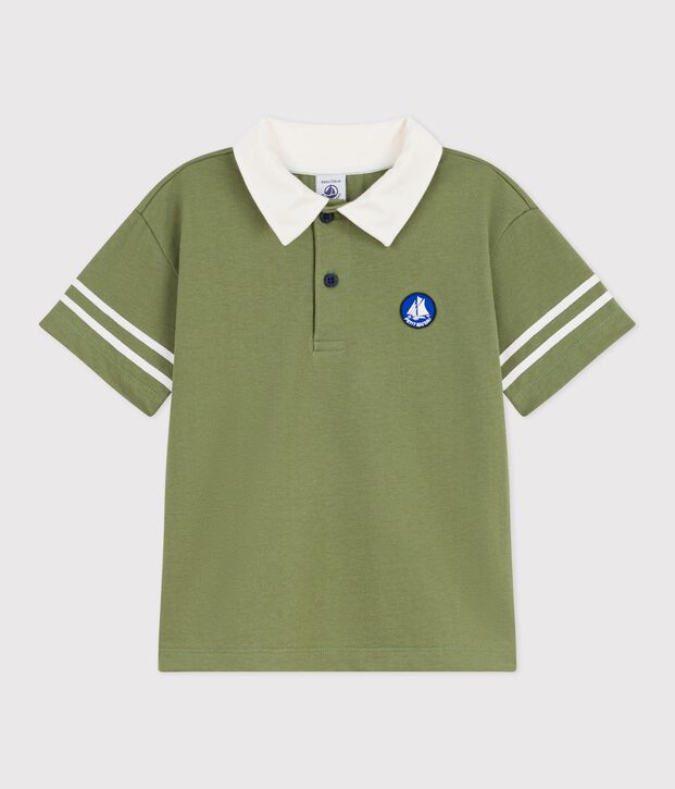 Polo enfant &agrave; manches courtes en coton kaki