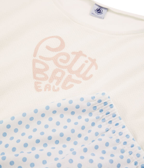 Pyjama fille en côte blanc MARSHMALLOW/bleu JASMIN