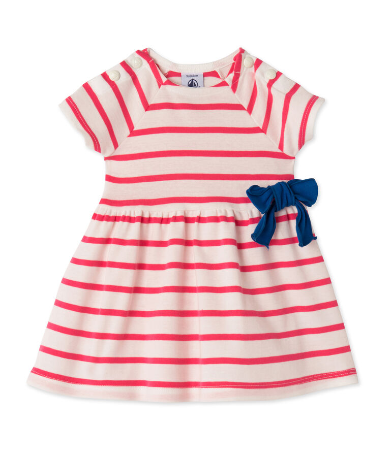 Robe b&eacute;b&eacute; fille ray&eacute;e blanc/rose