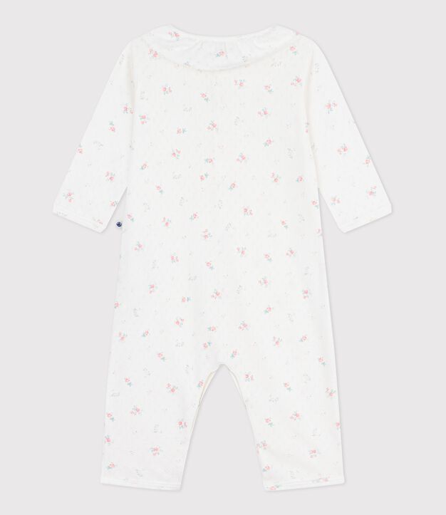 Babypyjama van opengewerkte katoen zonder voetjes met kraag met bloemenprint wit/multicouleur