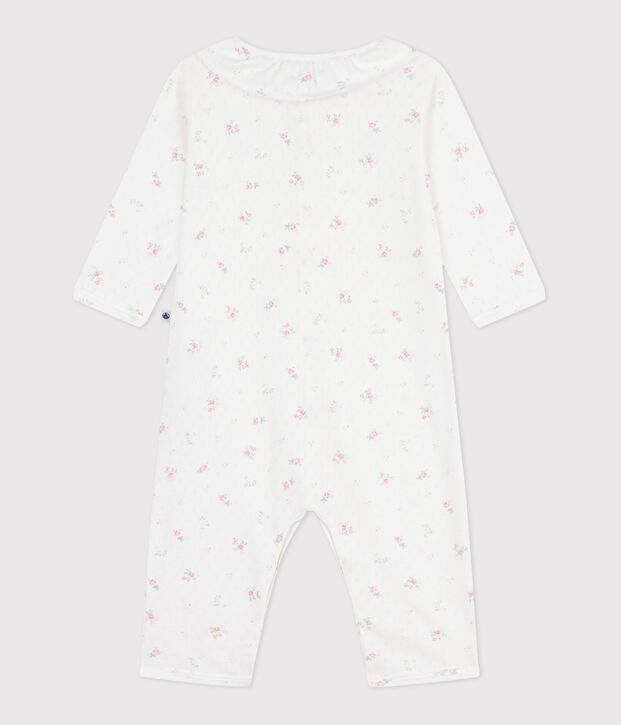 Pyjama b&eacute;b&eacute; en coton ajour&eacute; sans pieds avec col imprim&eacute; fleuri blanc/multicouleur
