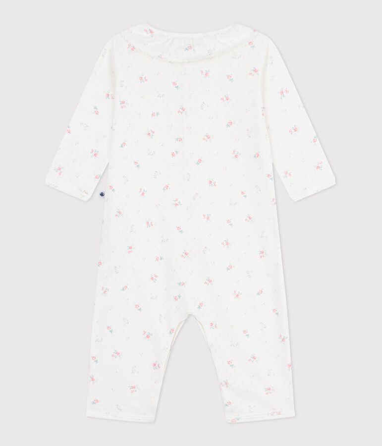 Pyjama b&eacute;b&eacute; en coton ajour&eacute; sans pieds avec col imprim&eacute; fleuri blanc/multicouleur