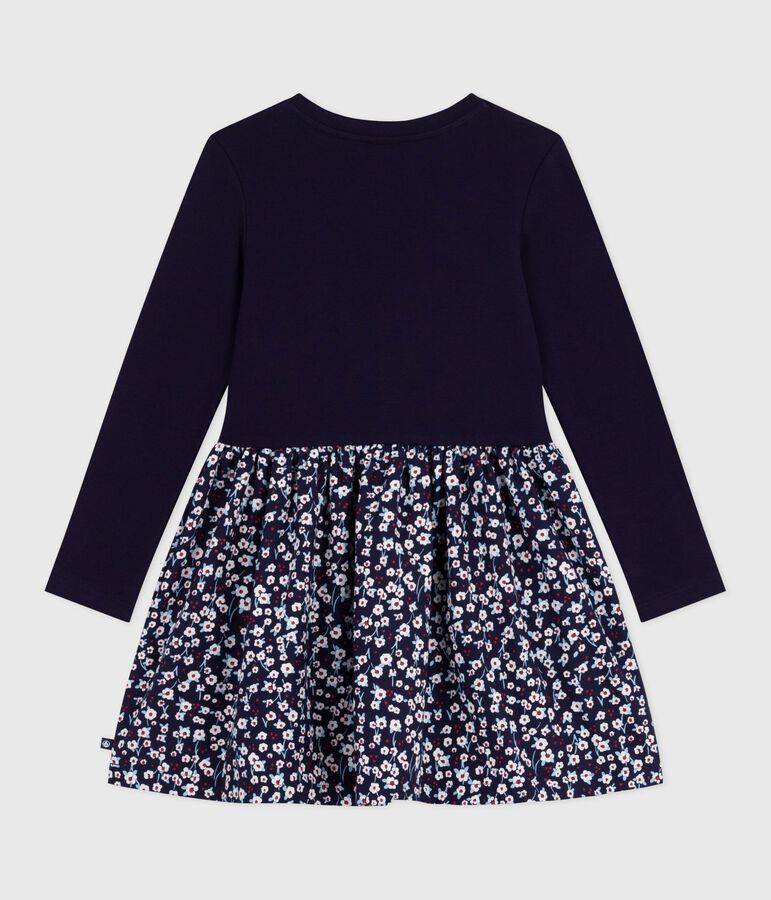 Robe enfant manches longues en coton bleu/multicouleur