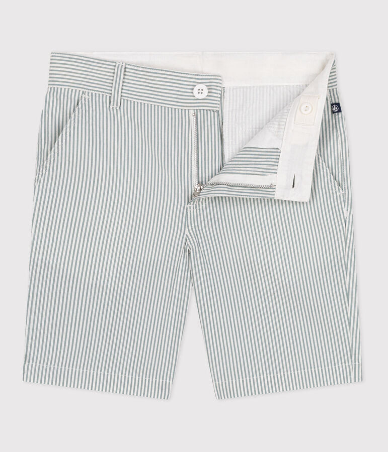 Bermuda short enfant en coton &agrave; rayures blanc/vert