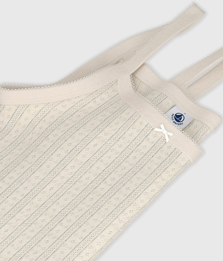 Chemise &agrave; bretelles femme en coton ajour&eacute; &eacute;cru