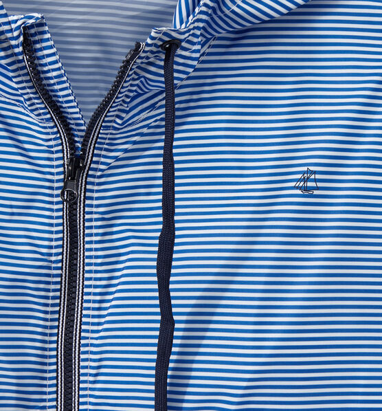 Uniseks waterproof windjack met milleraies-strepen blauw PERSE/wit MARSHMALLOW