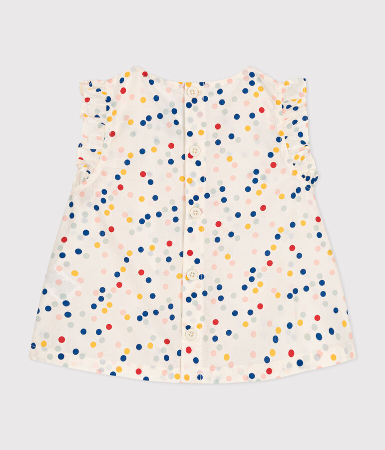 Mouwloze babyblouse van popeline wit/multicouleur