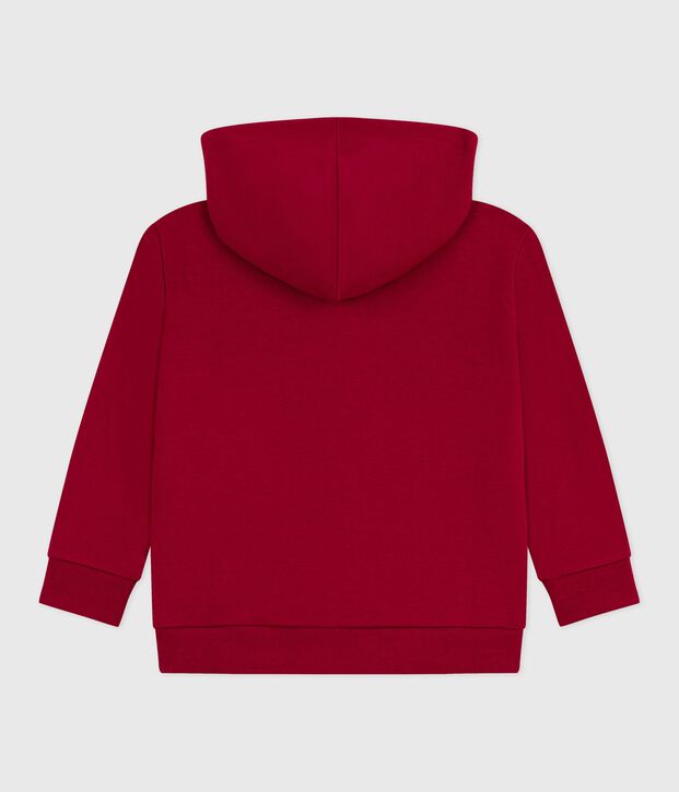 Sweatshirt zipp&eacute; enfant en coton uni rouge