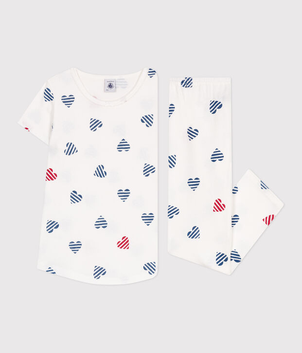 Katoenen kinderpyjama met bloemenprint wit/rood/multicouleur