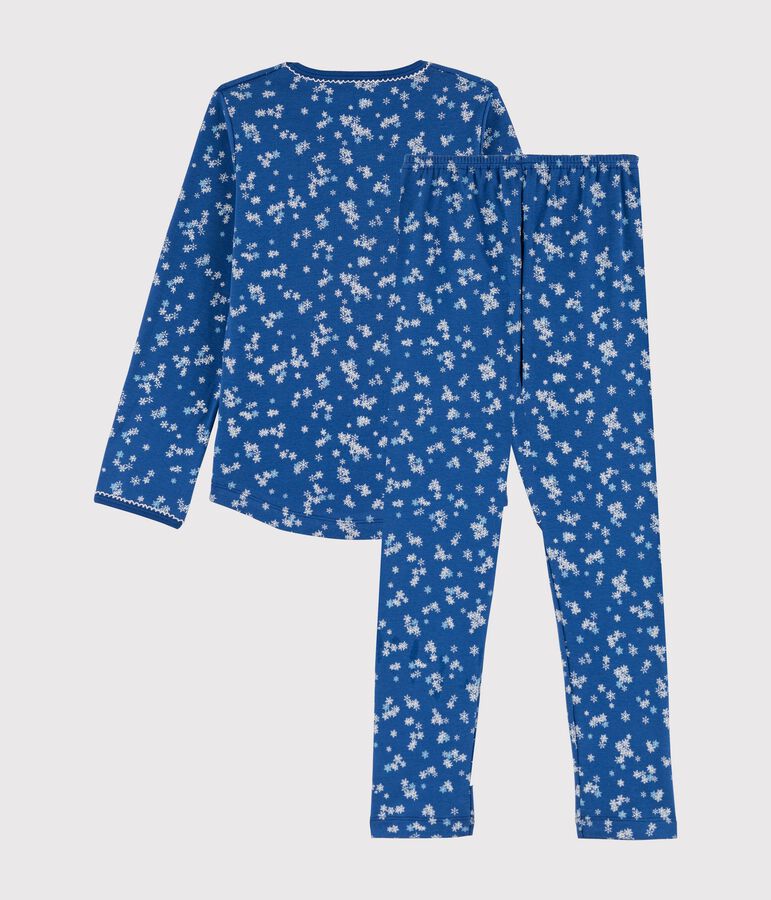 Pyjama petite fille imprim&eacute; flocons en c&ocirc;te bleu MAJOR/blanc ECUME