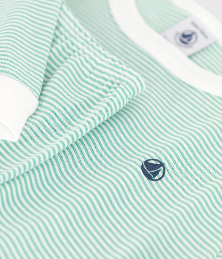 Pyjama enfant en coton &agrave; rayures vert/blanc