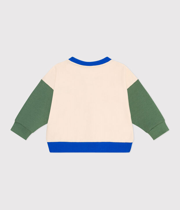 Veste teddy b&eacute;b&eacute; en coton colorblock &eacute;cru/vert