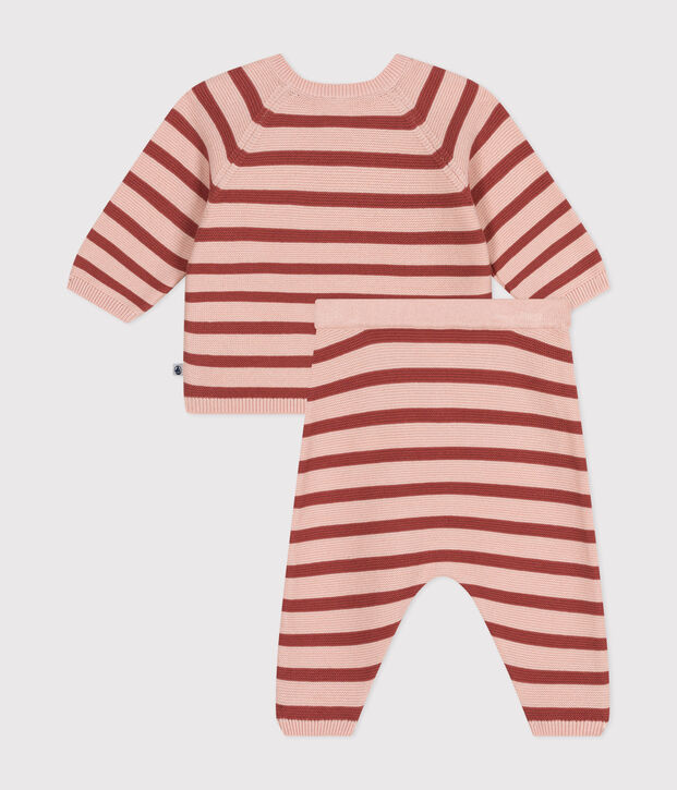 Ensemble 2 pi&egrave;ces en tricot de coton b&eacute;b&eacute; rose/marron