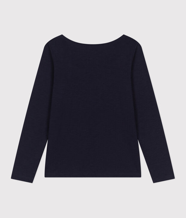 Tee-shirt Le Droit manches longues col danseuse en jersey flamm&eacute; femme bleu marine