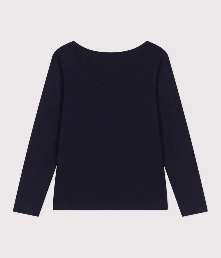 Tee-shirt Le Droit manches longues col danseuse en jersey flamm&eacute; femme bleu