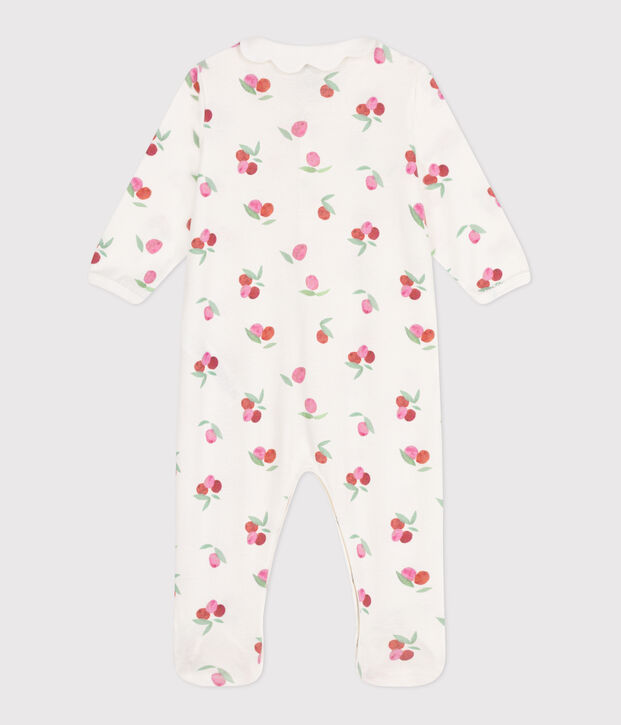 Katoenen babypyjama met golvend kraagje en vruchtenprint wit/multicouleur
