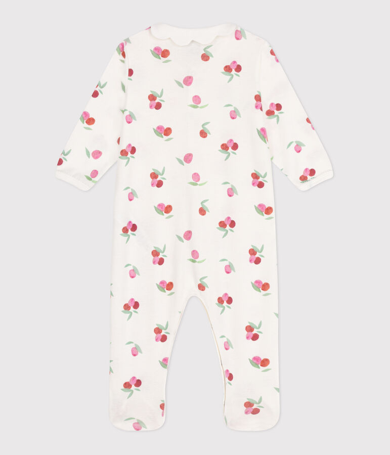 Katoenen babypyjama met golvend kraagje en vruchtenprint wit/multicouleur