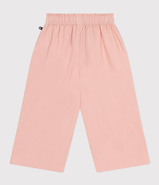 Katoenen canvas meisjesbroek met wijde pijpen roze SALINE