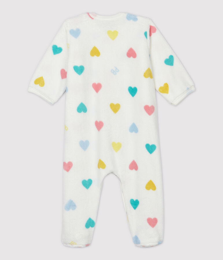 Overpyjama met hartjes van fleece wit MARSHMALLOW/wit MULTICO