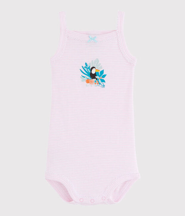 Rompertje met schouderbandjes baby meisje roze/wit