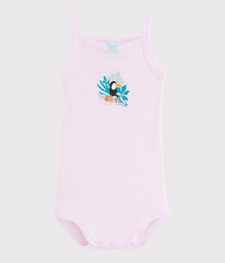 Rompertje met schouderbandjes baby meisje roze/wit