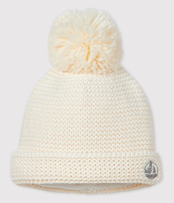 Pomponmutsje voor baby meisje of jongen wit MARSHMALLOW