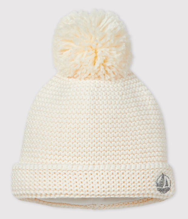 Pomponmutsje voor baby meisje of jongen wit