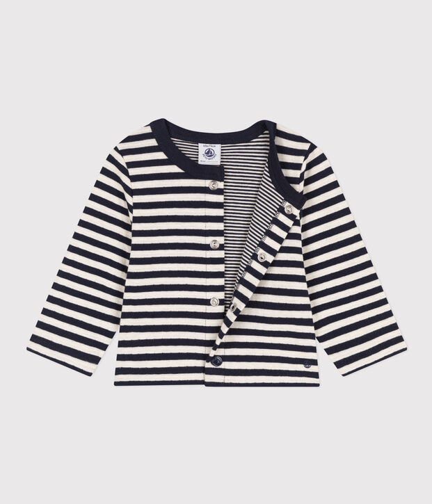 Cardigan en tubique ray&eacute; b&eacute;b&eacute; bleu/&eacute;cru