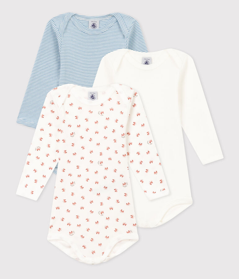 Lot de 3 bodies manches longues b&eacute;b&eacute; en coton multicouleur
