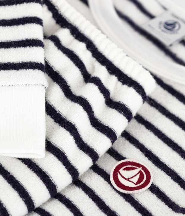 Pyjama enfant en coton &eacute;ponge &agrave; rayures bleu/bleu