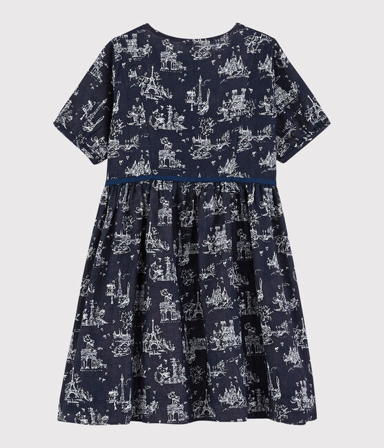 Meisjesjurk met korte mouwen in tubic blauw SMOKING/wit ECUME