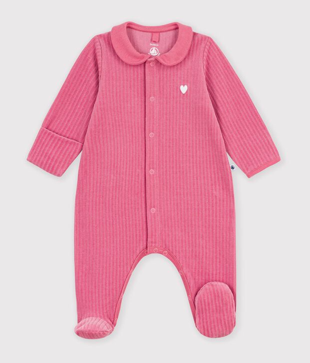Pyjama b&eacute;b&eacute; en velours avec col uni rose