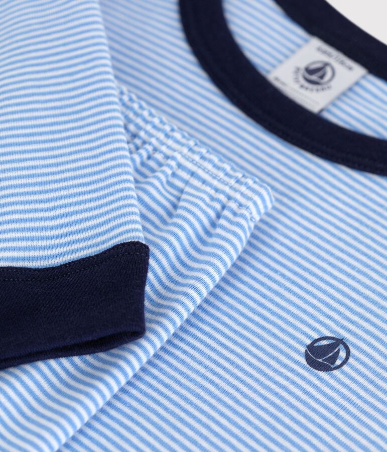 Katoenen kinderpyjama met strepen blauw/wit