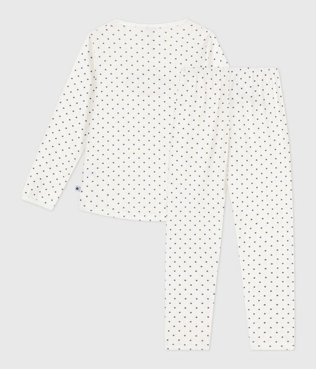 Pyjama enfant en coton imprim&eacute; pois bleu/bleu