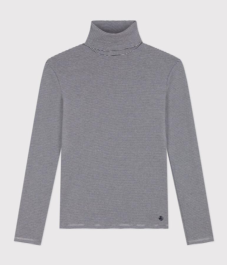 L'Iconique, katoenen T-shirt met rolkraagje voor dames blauw/wit